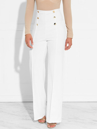 Pantalones blanco para mujeres 2024 Pantalones largo de talle alto con pierna recta