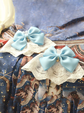 ブルー アクセサリー　ロリィタ　ポリエステル　ポリエステル　リボン柄　スウィート　金属飾り　レース　