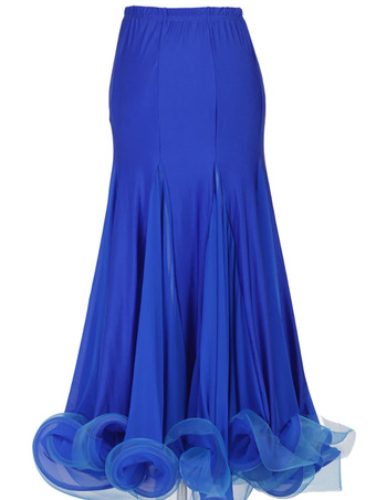 ロイヤルブルーボールルームダンススカート　社交ダンス衣装　2025　オーガンザ　プリーツ　ラッフル　レイヤード