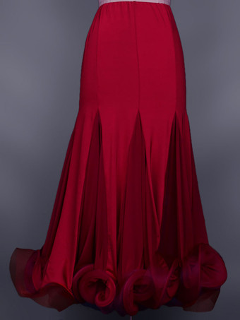 レッドボールルームダンススカート　社交ダンス衣装　2025　オーガンザ　プリーツ　ラッフル　レイヤード