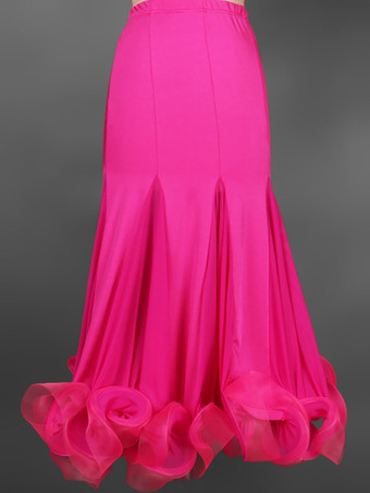 ローズレッドボールルームダンススカート　社交ダンス衣装　2025　オーガンザ　プリーツ　ラッフル　レイヤード