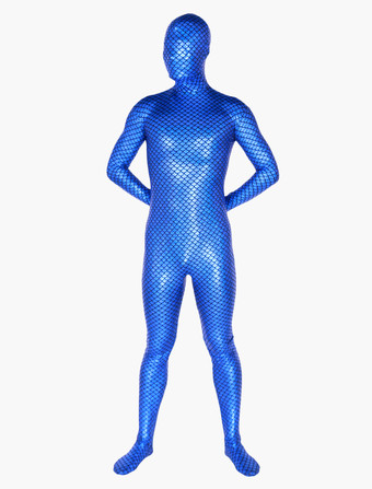 ブルー 全身タイツ　メタリック　男女兼用　大人用　魚柄　 ハロウィン