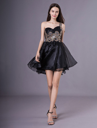 ブラックパーテードレス　ブラック　オーダーメイド可能　Aライン　スイートハートネック　ミニドレス