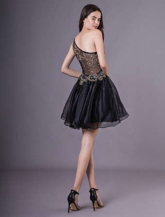 パーテードレス　ブラック　オーダーメイド可能　Aライン　スイートハートネック　ミニドレス