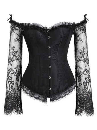 Black Strapless Corset Women Sweetheart Neckline Lace Up Two Tone Embroidered Classic Corset