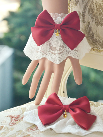 レッド アクセサリー　ロリィタ　ポリエステル　ポリエステル　リボン柄　スウィート　金属飾り　レース　