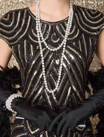 チャールストンドレス　フラッパードレスコスチューム　1920年代ヴィンテージコスチューム　女性用　ブラック　スパンコール　ジグザグカット　ボディコン　ショートドレス　ハロウィン　2025