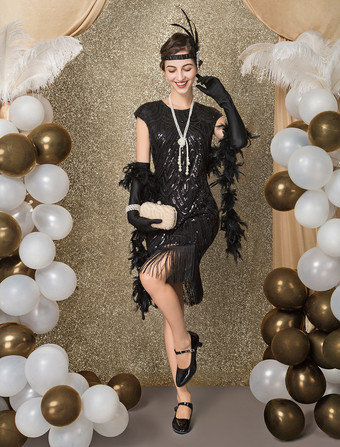 フラッパードレス チャールストンドレス 華麗なるギャツビー・コスチューム 女性用 1920年代 スパンコール タッセル ビーズドレス