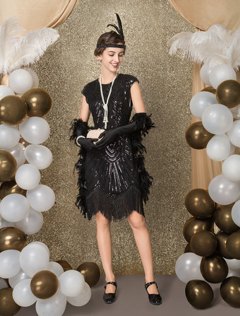 フラッパードレス チャールストンドレス 華麗なるギャツビー・コスチューム 女性用 1920年代 スパンコール タッセル ビーズドレス