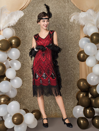 ワンピース 1920年代フラッパー チャールストン ワンピース ヴィンテージ 華麗なるギャツビーワンピース ハロウィン バーガンディ