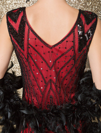 ワンピース 1920年代フラッパー チャールストン ワンピース ヴィンテージ 華麗なるギャツビーワンピース ハロウィン バーガンディ