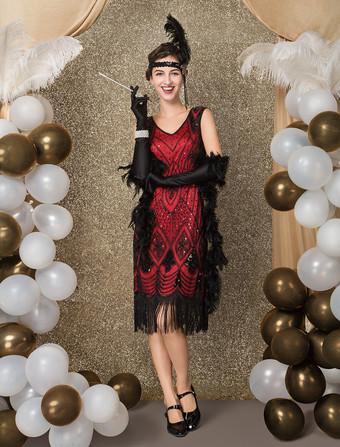 Robe Charleston Robe année 20 Robe Great Gatsby Costume Femme Perlée  Franges Robe De Soirée Déguisements Halloween