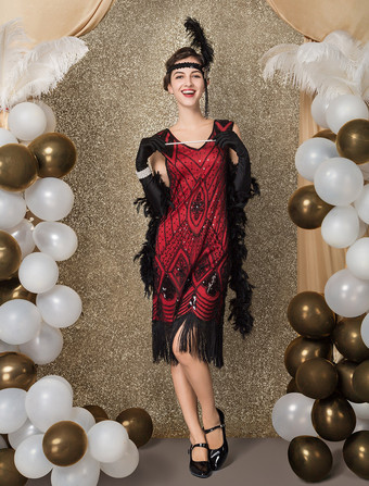 ワンピース 1920年代フラッパー チャールストン ワンピース ヴィンテージ 華麗なるギャツビーワンピース ハロウィン バーガンディ