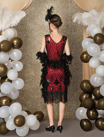 ワンピース 1920年代フラッパー チャールストン ワンピース ヴィンテージ 華麗なるギャツビーワンピース ハロウィン バーガンディ