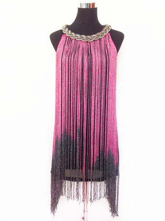 フクシャピンクギャツビーワンピースコスチューム　2025　チャールストンワンピース　1920年代フラッパーワンピース　ヴィンテージタッセルワンピース