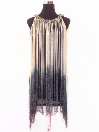 ベージュギャツビーワンピースコスチューム　2025　チャールストンワンピース　1920年代フラッパーワンピース　ヴィンテージタッセルワンピース