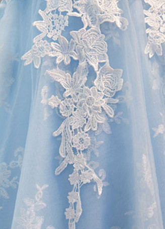 パーティー ドレス　ワンピース　シンプル フォーマル　お呼ばれ　謝恩会 卒業式　結婚式 二次会　ホームカミングドレス　パーティードレス　フォーマルドレス　Aライン　ベビーブルー　ひざ丈　スクープネック　ノースリーブ　