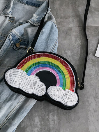 ブラック スウィートロリータバッグレインボークラウスレザースパンコールPUロリータショルダーバッグ