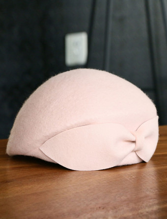 ソフトピンクウールの帽子レトロベレーの帽子女性のバーガンディの帽子の弓ヴィンテージのヘッドピース