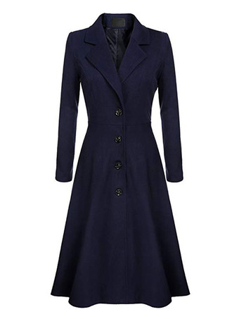 Women Swing Coat 1950S Long Sleeve Turndown Collar Fit Flare Winter Coat