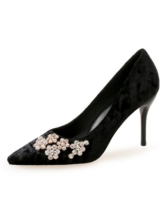 ブラック ハイヒール ポインテッドトゥ パンプス ブルー 9cm ラインストーン 女性用イブニングパンプス ピンヒール 無地 シューズ ハイヒールシューズ 結婚式 二次会 通勤用 仕事 キャバ 卒園式 卒園式 レディース靴