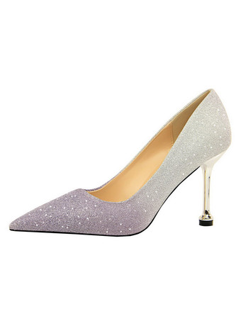 Glitter Sapatos De Noite Mulheres De Salto Alto Dedo Apontado Salto De Estilete Deslizamento Em Sapatos De Festa
