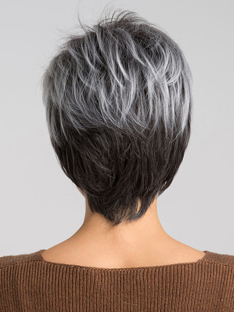 女性用人工ウィッググレーレイヤードショートヘアウィッグ