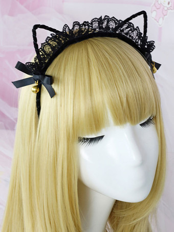 Accessoire de cheveux Sweet Lolita Lace Bell Bow Black Lolita Hair Clasp Déguisements Halloween