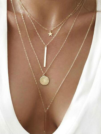 Collier chaîne en or pendentif couches superposées bijoux pour femmes