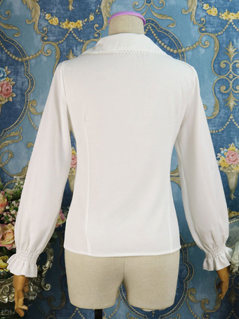 クラシックロリータシャツラッフルボウシフォンホワイトロリータブラウス