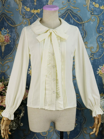 アプリコットクラシックロリータシャツラッフルボウシフォンホワイトロリータブラウス