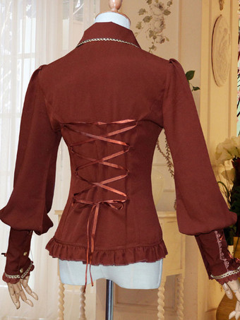 クラシックロリータシャツ弓フリルレースシフォンホワイトロリータブラウス