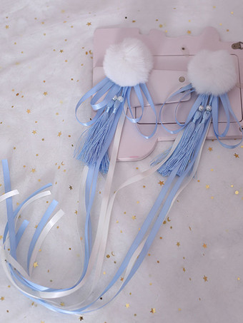 中国風ロリータヘアピンPom Pomタッセルボウレッドロリータヘアアクセサリー