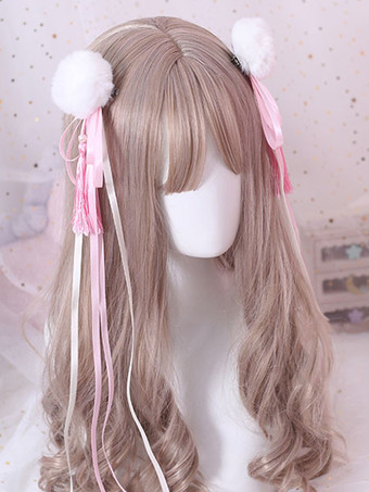 ピンク中国風ロリータヘアピンPom Pomタッセルボウレッドロリータヘアアクセサリー