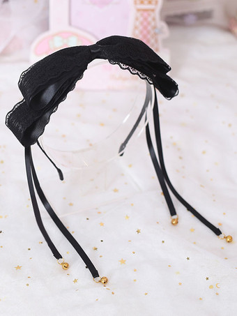 Lolita Sweet Hair Clasp Bow Lace Bell Accessoire de cheveux Lolita noir