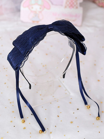 ディープブルーロリータヘア クラスプボウレース ベル付き 甘い ロリータヘアアクセサリー ブラック