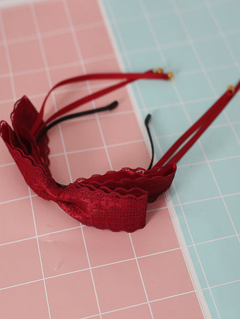 ワインレッド ロリータヘア クラスプボウレース ベル付き 甘い ロリータヘアアクセサリー ブラック