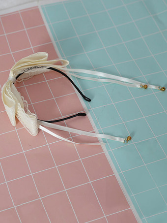 アイボリー ロリータヘア クラスプボウレース ベル付き 甘い ロリータヘアアクセサリー ブラック