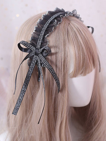 Классический головной убор Лолита с рюшами и кружевным бантом Черный аксессуар для волос Лолита