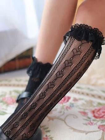 甘いロリータ靴下レースフリルホワイトロリータストッキング