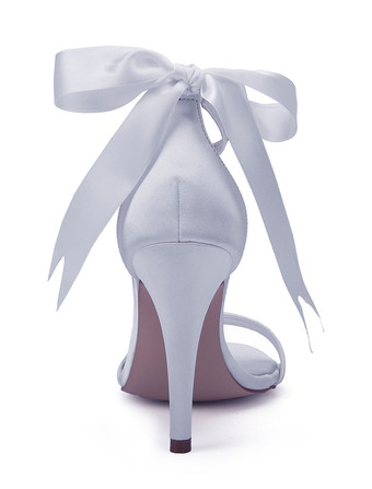 白い結婚式の靴サテンオープントゥ真珠ボウハイヒールブライダルシューズパーティーシューズ