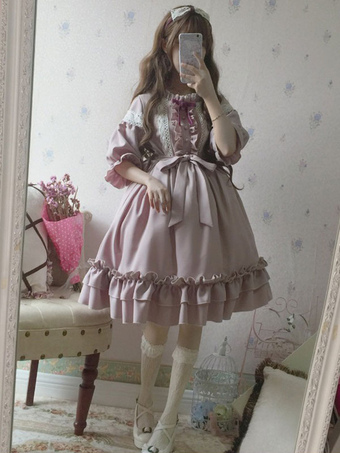 Classic Lolita OP Dress Provence Lavender Ruffle Bow Lace Lolita One Piece Dress