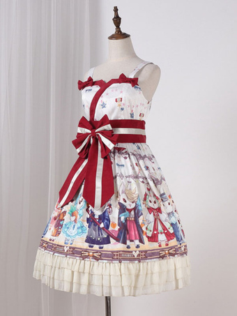 Classic Lolita JSK Dress Showa Bunny Print Bow Ruffle Lolita Jumper Skirt