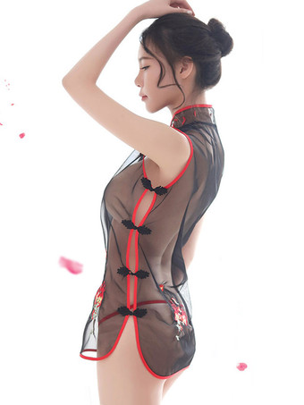 セクシーコスチュームチャイナドレスミニチョンサムシアーチュールレディースナイトウェアランジェリーセットハロウィン