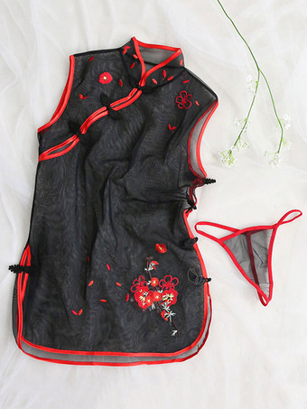 セクシーコスチュームチャイナドレスミニチョンサムシアーチュールレディースナイトウェアランジェリーセットハロウィン