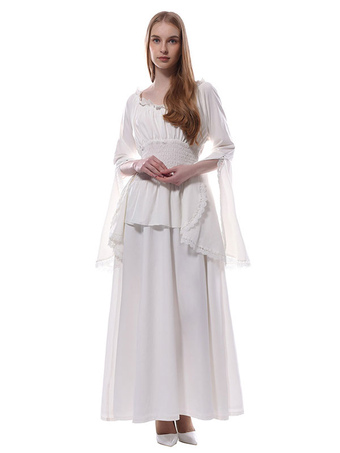 プリンセス 女性用 貴族ドレス 中世 ドレス ホワイト シフォン マルディグラ ドレス 中世風 中世 ドレス・貴族ドレス ヨーロッパ 宮廷風 レトロ