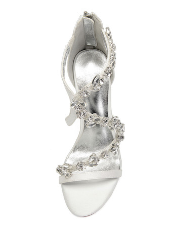 サテンの結婚式の靴パープルオープントゥラインストーンジッパーアップストラップハイヒールブライダルシューズ