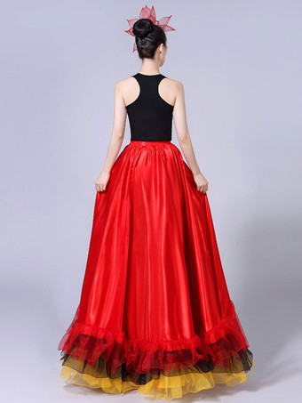フラメンコ 衣装 レッド ダンス 衣装 スカート 大人用 ポリエステル コスチューム 社交ダンス ハロウィン イベント パーティー 団体服 ベリーダンス 衣装