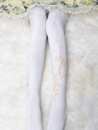 Velvet Lolita Pantyhose Flower Feather Print 120D Lolita Stocking