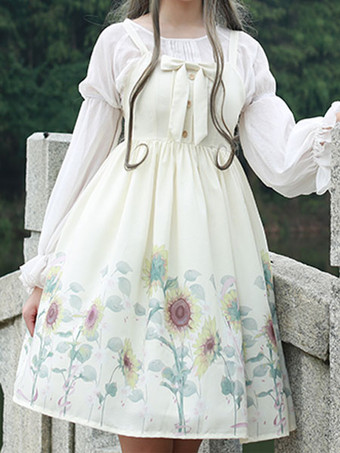 Robe Classique JSK Lolita Jupe Lolita Imprimé Tournesol Blanc Déguisement Halloween
